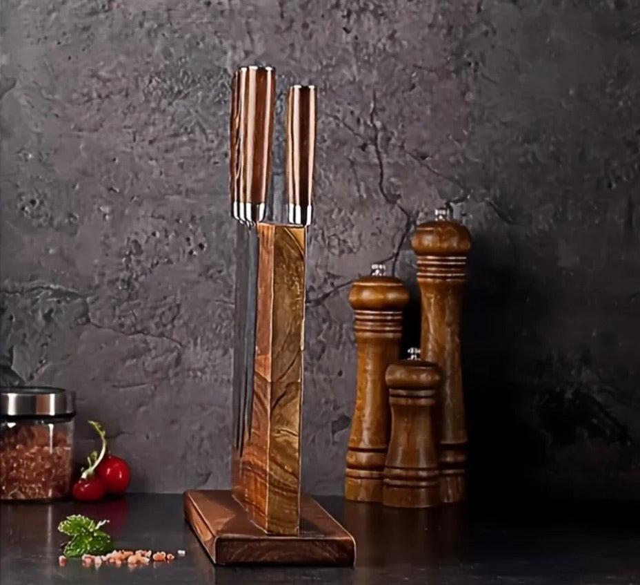 Double-Sided Magnetic Knife Holder – Solid Acacia Wood Wall Mount (16")