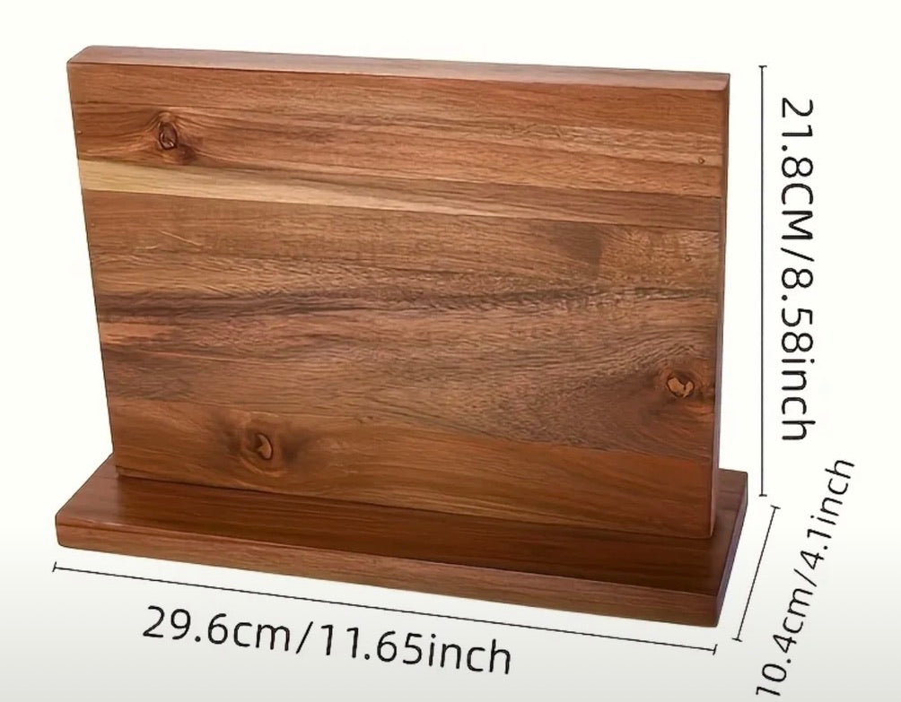 Double-Sided Magnetic Knife Holder – Solid Acacia Wood Wall Mount (16")