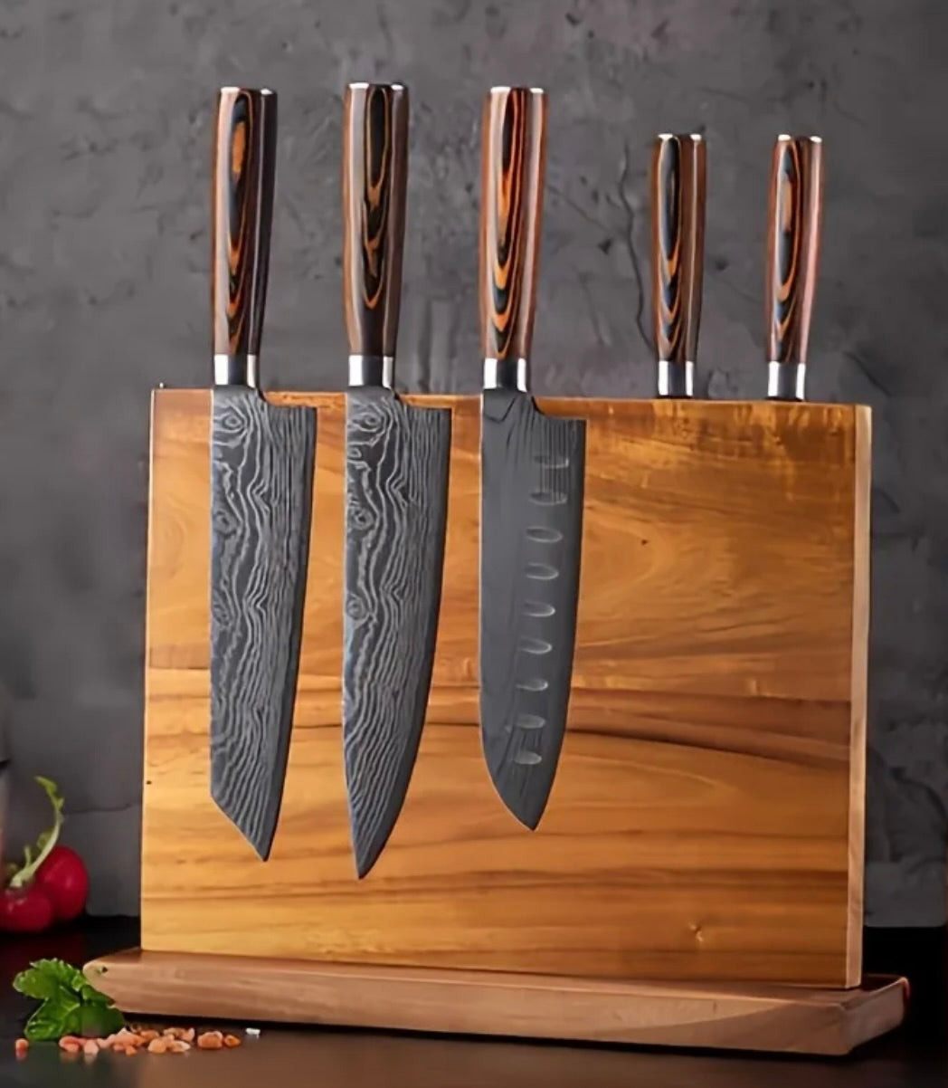 Double-Sided Magnetic Knife Holder – Solid Acacia Wood Wall Mount (16")